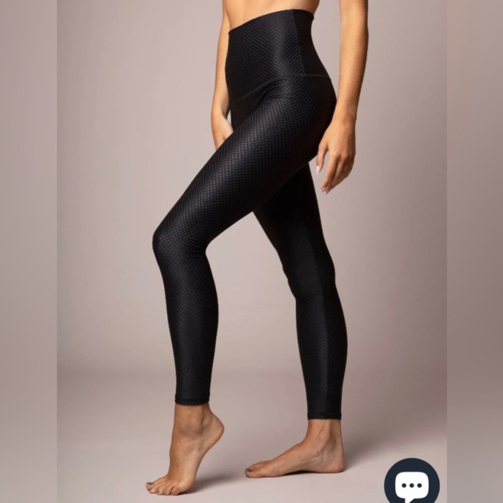 Emily Hsu Leggings Black Diamond 💎 Pattern Compression High-Waisted NEW